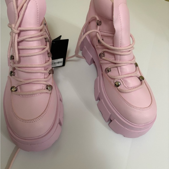 Forever 21 Shoes - Forever 21 Pink Chunky Lace-Up Combat Boots